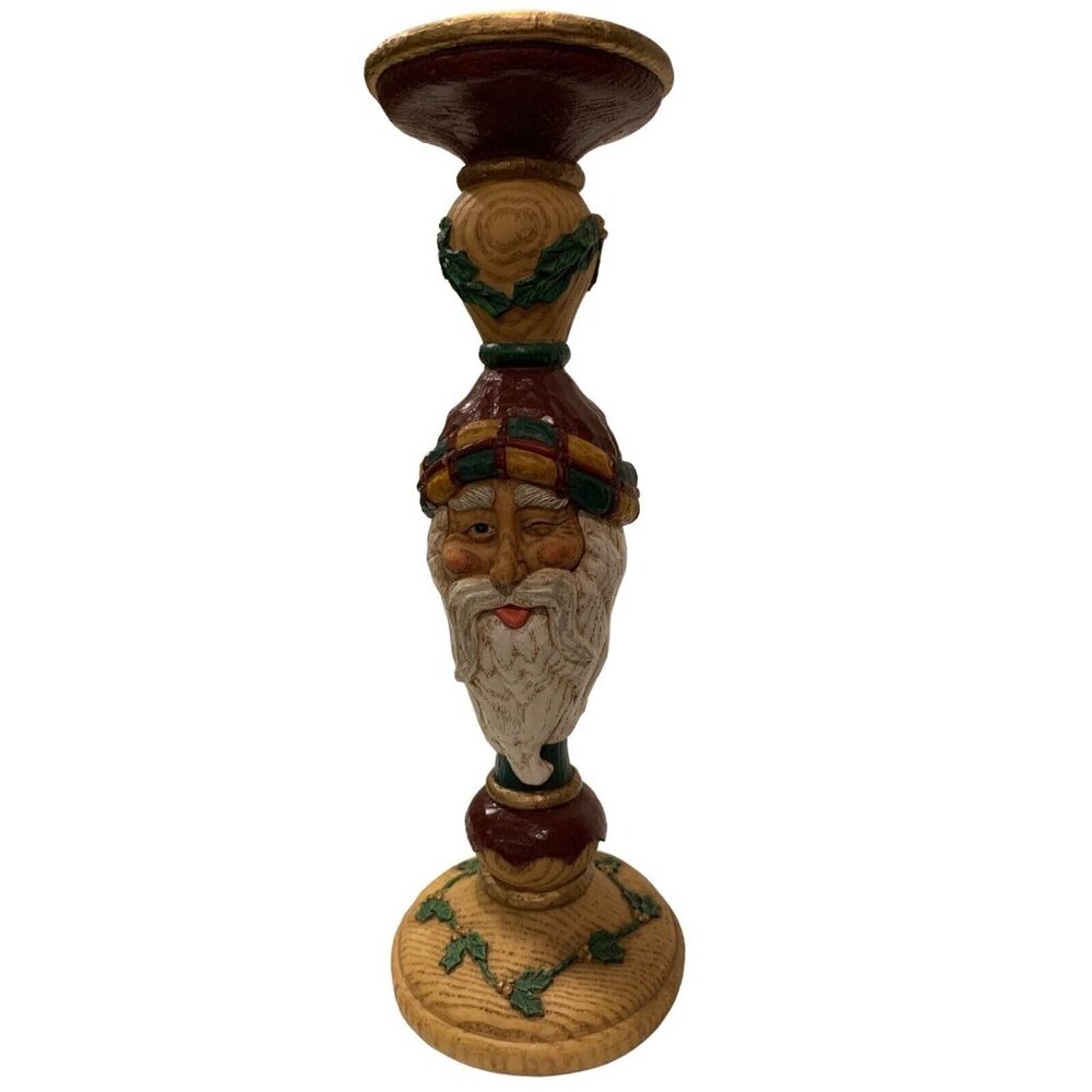 Woodland Single Carved Santa 12.5” Holiday Candle Stick